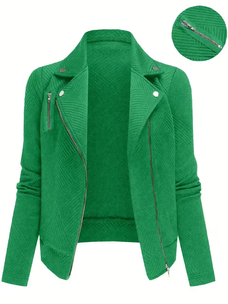 Women's Fashion Plus Size Zipper Metal Buckle Decorated Jacket