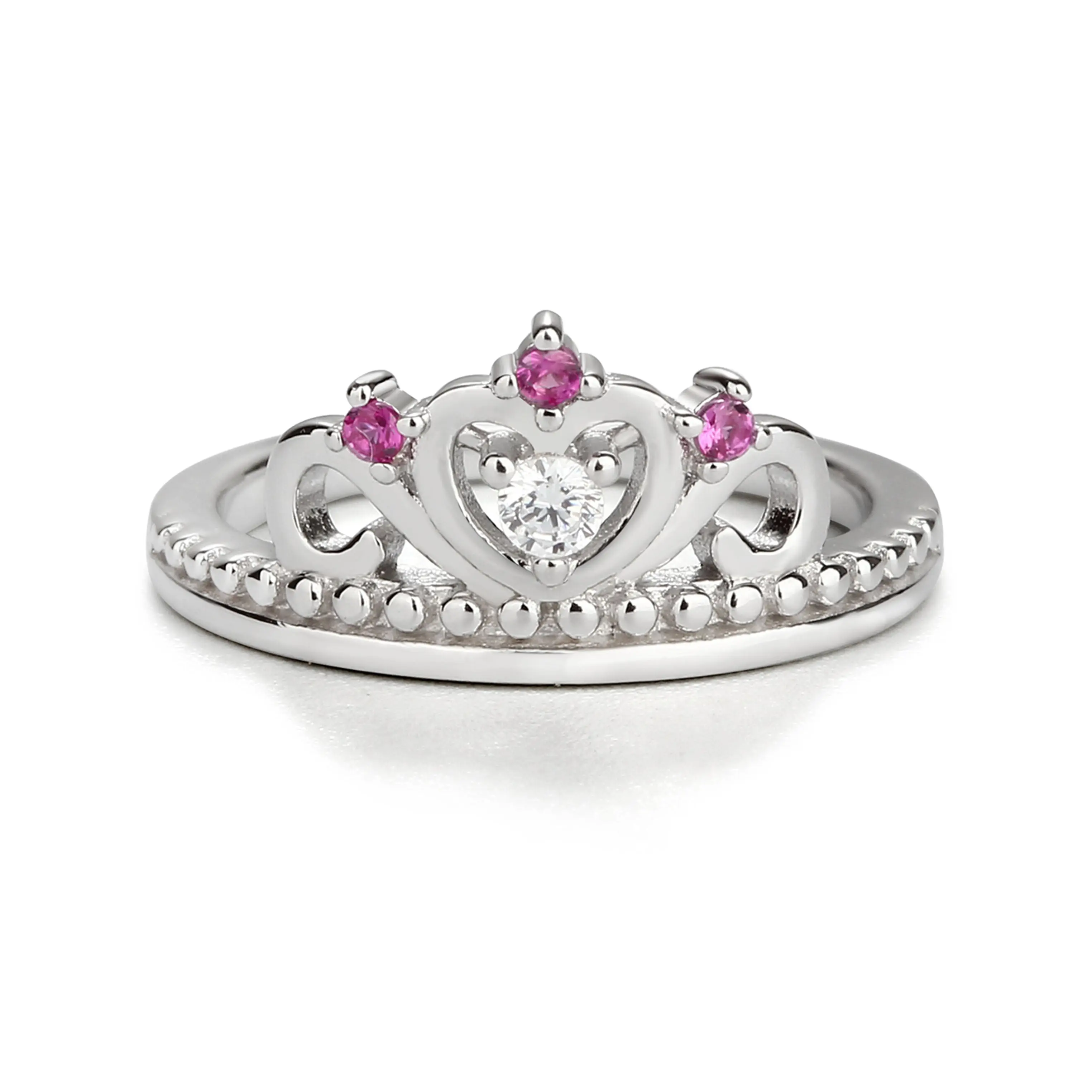 Girls Tiara Ring with Pink CZ Accents in Sterling Silver