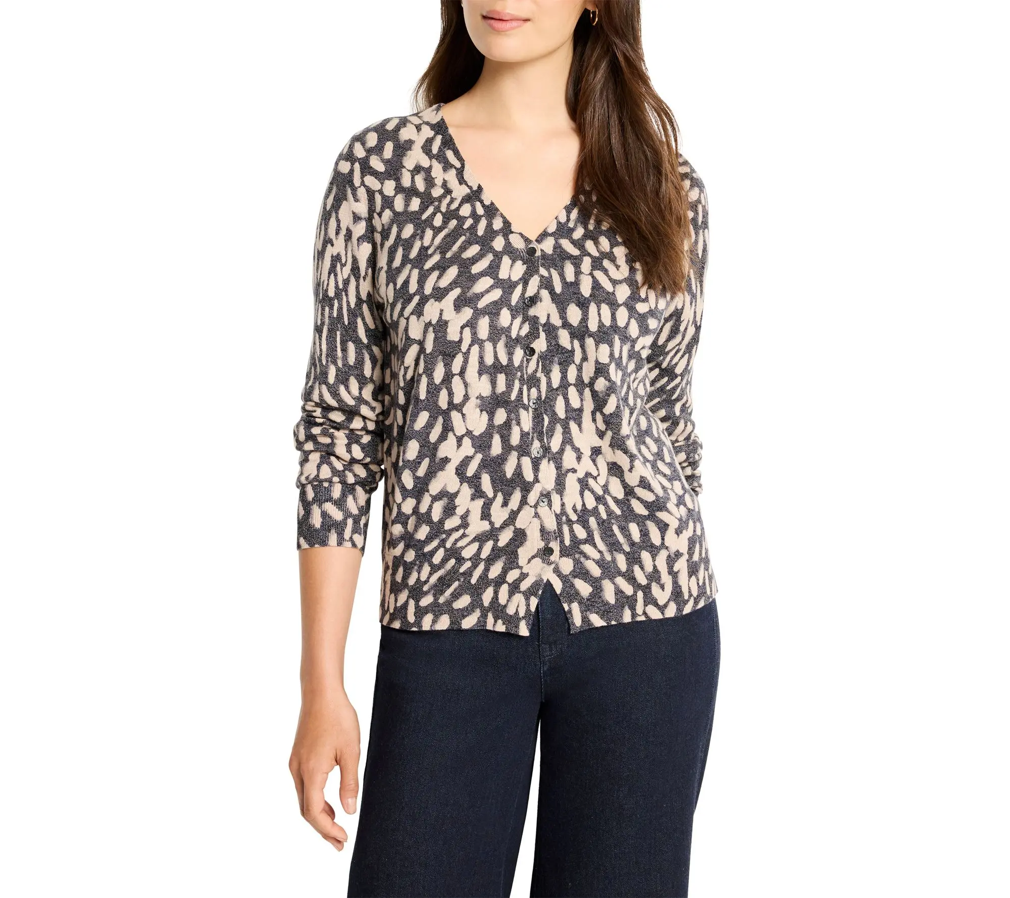 NIC+ZOE Wild Dot Buttoned Up Pullover Sweater