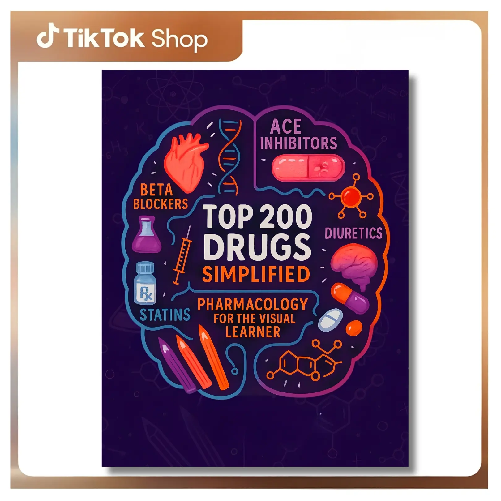 Top 200 Drugs Simplified: Pharmacology Coloring Book & Study Guide: Over 300+ pages of Clinical Pearls, Memory Aids, High-Yield Reviews for Medical, ... Technicians (NCLEX, PTCB, USMLE, NAPLEX) --  P. Burns, PharmD - Paperback, Color + Study Combo, Generi