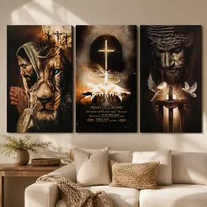 3 Counts Wood Framed Canvas Religious Wall Art, Ready To Hang, Salvation And God Series, Cross Art Bible Wall Decor, Religious Cross Print, Waterproof Canvas Wall Art, Artwork Wall Painting, Wall Picture for Home Decor