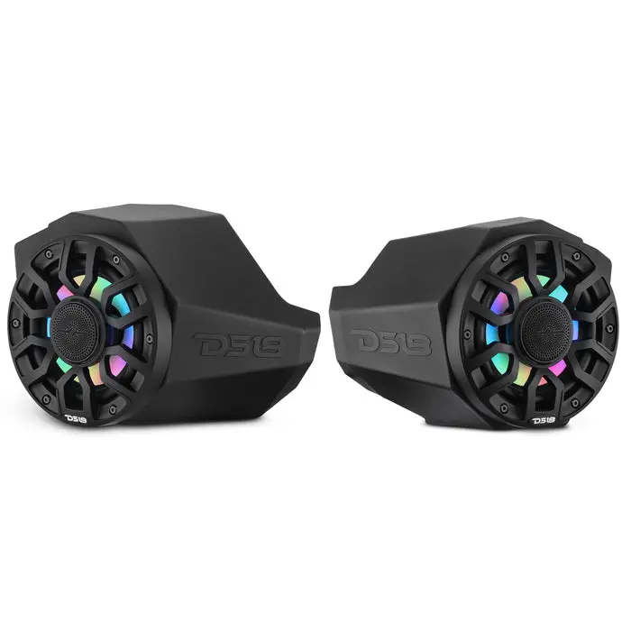 DS18 Waterproof Metal Kick Panel Speaker Pods for Can-Am Maverick X3 - Loaded with 2 High Output Built-in NXL-IQ6/BK Lighted Display Speakers, Digital LED Lights, Audio Enhancement, Durable Protection Design, Built-In Speakers