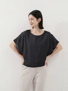 Batwing Sleeve Loose Fit Slimming Round Neck Chiffon Double Layer Solid Short Sleeve Top, Lightweight Summer Fashion Tee