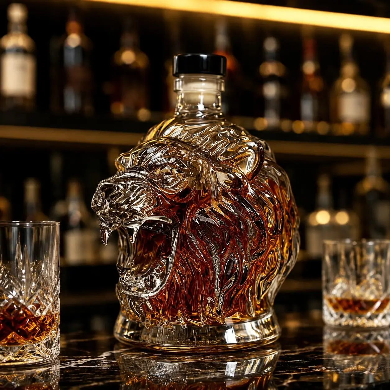 Lion Roar Glass Wine Bottle,Glass Ornaments - Stylish & Playful Decor- Whiskey Crystal Cup, High Borosilicate Glass Material, Unique Design, 10.82oz, Home Bar Use