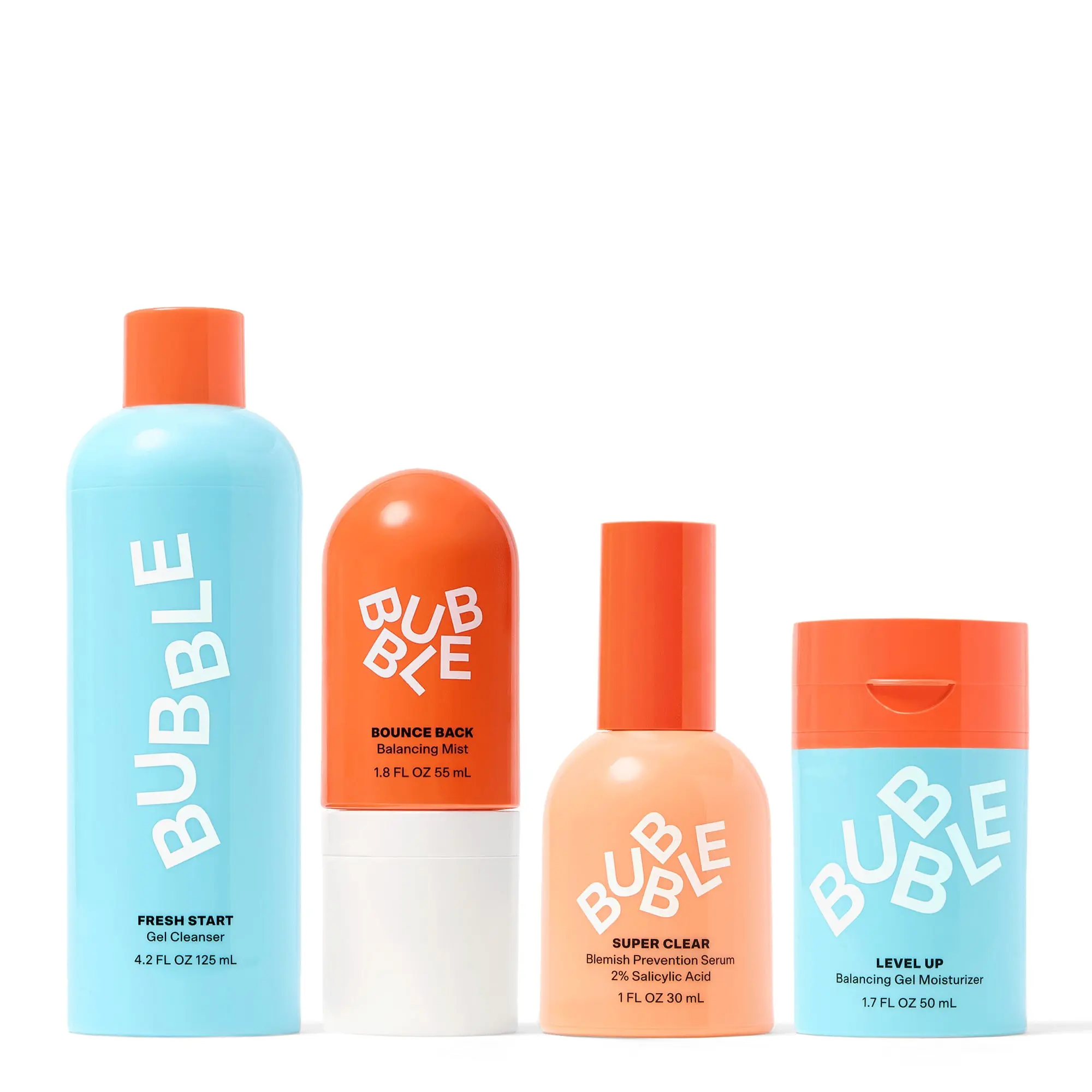 Bubble Skincare 4-Step Anti-Acne Set, Hydrating & Soothing Skincare Treatment with Serum and Moisturizer, Selfcare