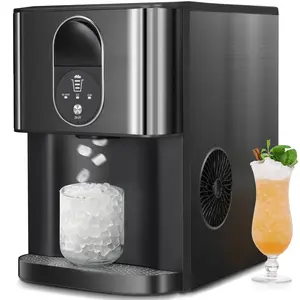 Electactic Nugget Ice Maker,44 Lbs/24H,Countertop Ice Maker with Soft Chewable Ice,OneClick Operation,Make ice in 15mins,Auto-Cleaning, Self Dispensing ice Pellet ,Ice Full Indicator,Selfcleaning,For Home/Kitchen/Office/Party/Bar,Utensils,Black&Silver