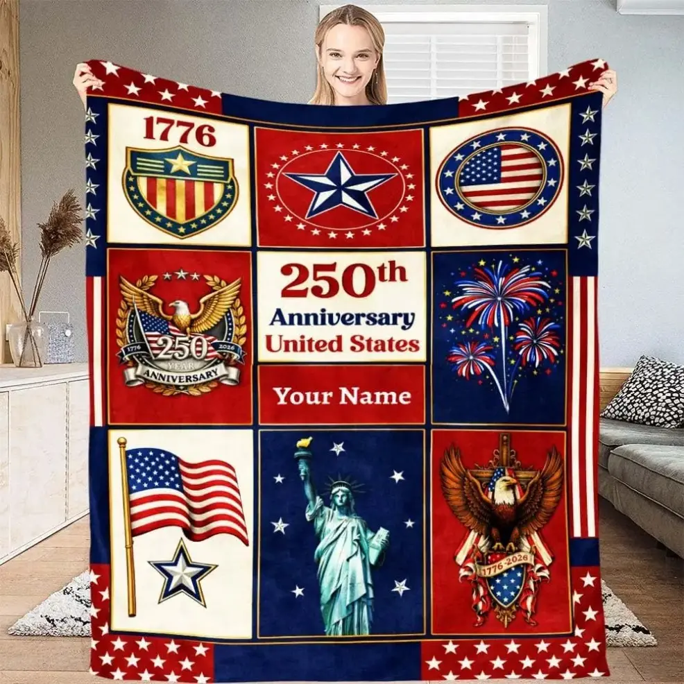 Personalized 250th Anniversary USA Blanket, Baby blankets and adult blankets, Custom Name Patriotic Flannel Throw, Soft Lightweight Warm, 1776 Independence Day American Flag Design, for Home Bedroom Sofa Travel Camping, Fourth of July Holiday Gift for Fam