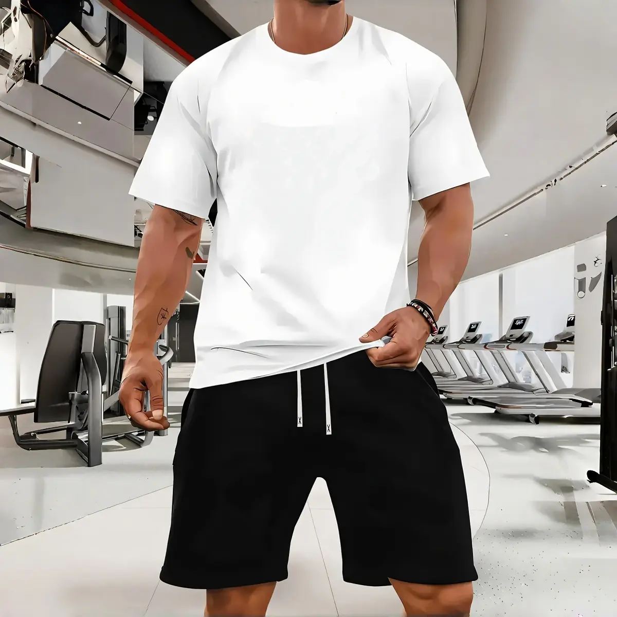 Men's 2 Piece Running Set - Solid Color Casual Polyester Tracksuit with Quick Dry T-Shirt and Shorts for Workouts, Two Pieces