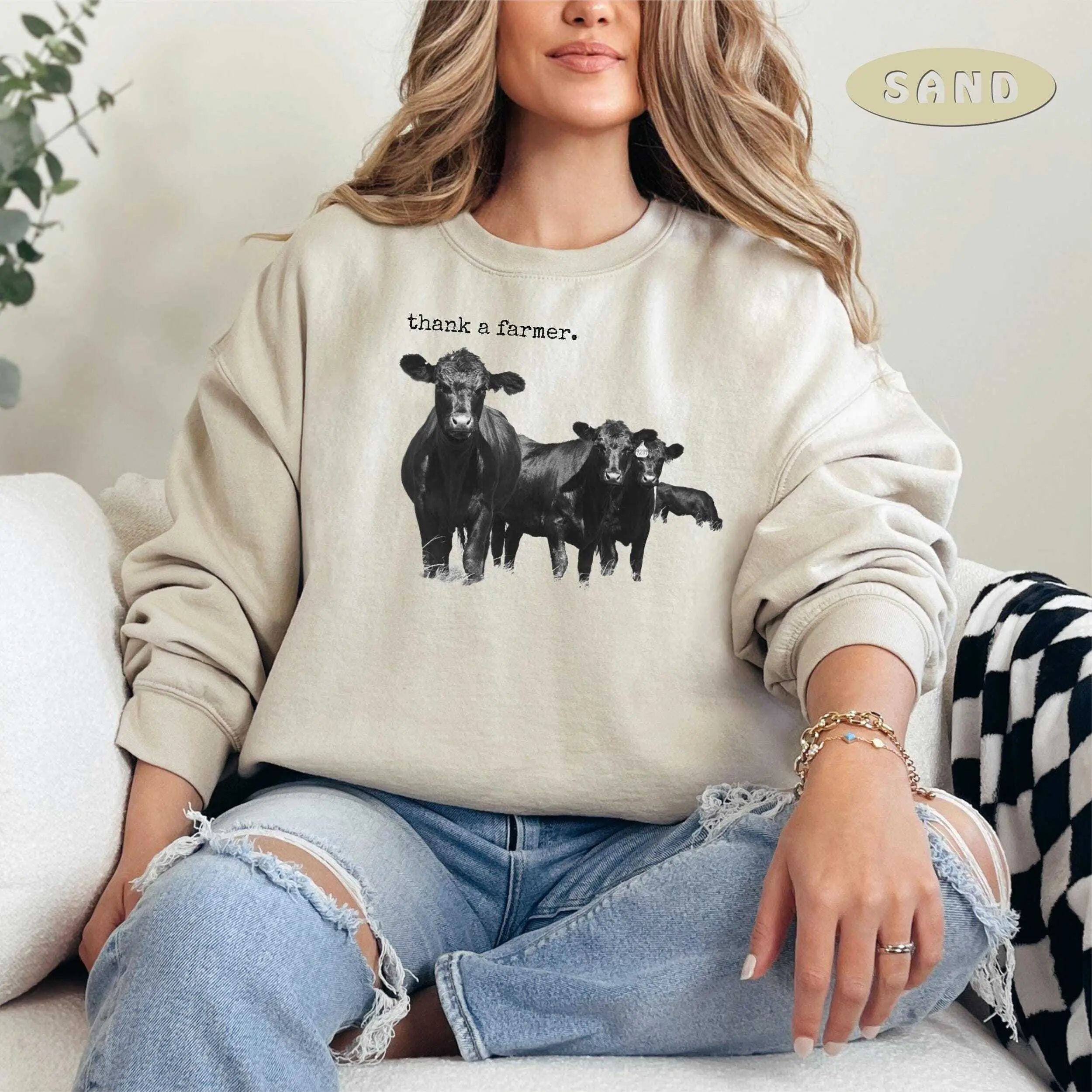 Thank A Farmer Graphic T-Shirt OR Sweatshirt, Thank A Farmer , Support Local Farmers tee shirt,  Western Cow t-shirt Unisex Crewneck Womenswear