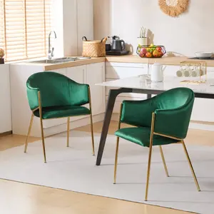 [SOIYELIFE] Modern Velvet Dining Chairs Set of 2 - Emerald Green Upholstery with Gold Metal Frame, 31.25" Height Luxury Dining Room Chairs (21.5"W x 22.5"D)