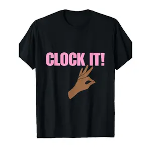 Clock It T-shirt Pink Text with OK Hand Sign Graphic Casual Round Neck Short Sleeve Tee Perfect for Trendy Streetwear and Confident Statements