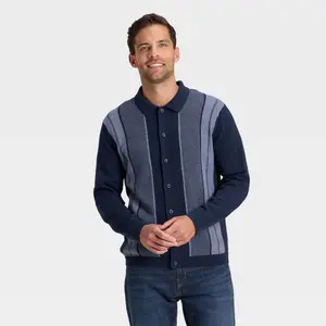 Men's Long Sleeve Jacquard Full Button Polo Sweater - Goodfellow & Co