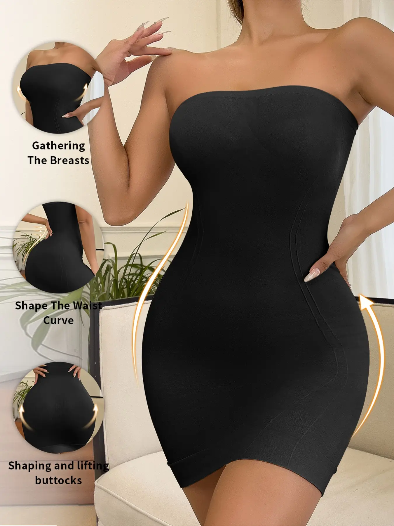 Seamless Strapless Shaping Dress for Women, Skin-Friendly Shapewear Bodycon Base Dress, Solid Color Fitted Bodysuits for All Occasions, Tummy Control Girdle, Body Shaper Girdles, Waist Cincher Shaper, Womenswear