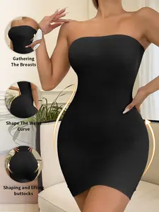 Seamless Strapless Shaping Dress for Women, Skin-Friendly Shapewear Bodycon Base Dress, Solid Color Bodysuit for All Occasions, Tummy Control Girdle, Waist Cincher Shaper, Womenswear