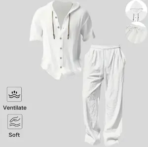 Men’s lightweight two-piece set with a hood, casual vacation style, loose and breathable thin fabric, hooded sweatshirt and wide-leg pants, for summer wear, Menswear, Stylish