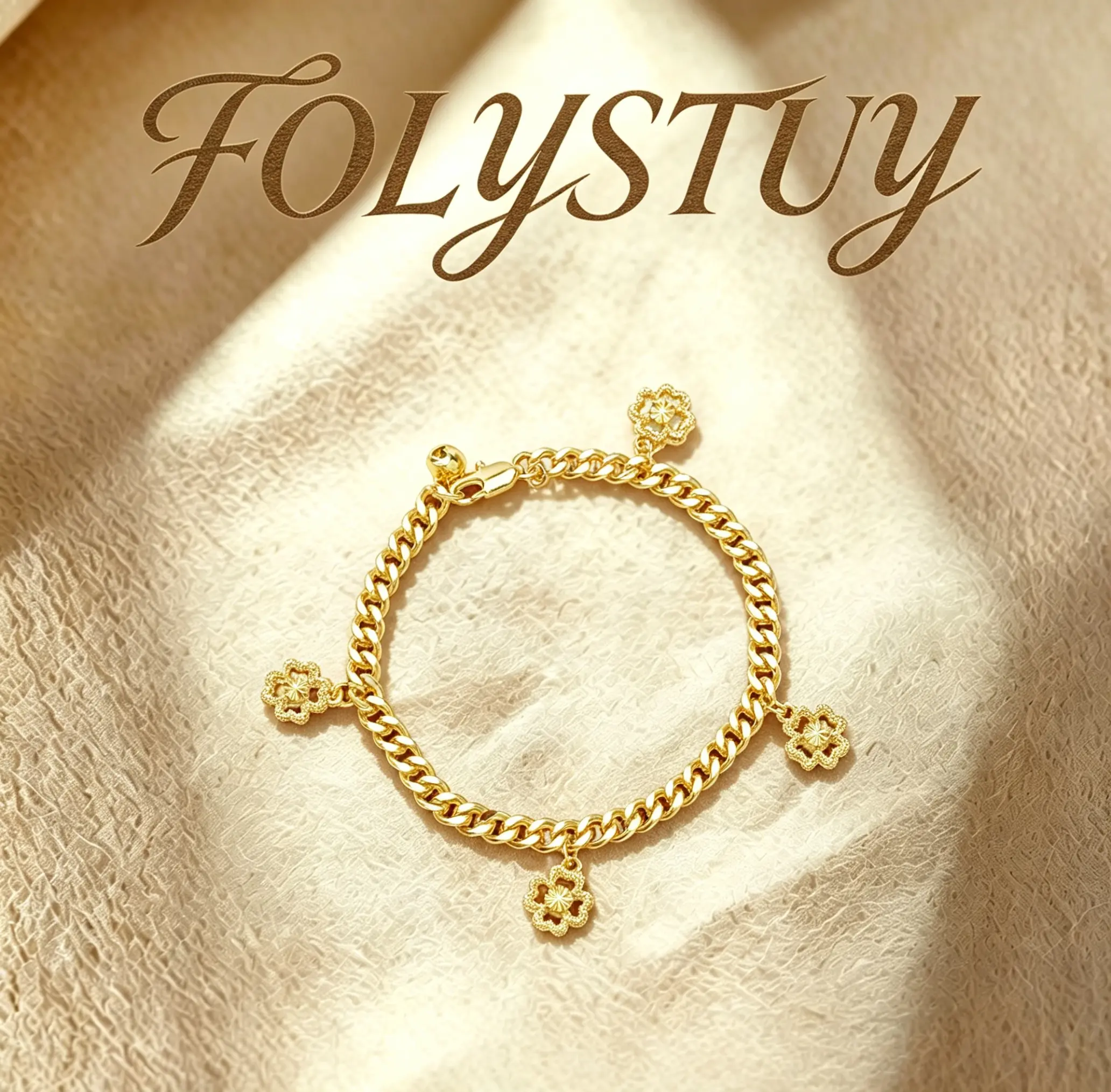 【7.4-inch long Cuban four-leaf clover bracelet】 【FOLYSTUY (W163)】 Handmade Cuban four-leaf clover bracelet, featuring lobster clasps. New trendy gold jewelry.