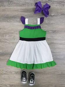 SYDNEY SO SWEET To the Stars Girls Galactic Space Adventure Dress in Bright Green Purple & White Cotton Blend, Ready to Ship