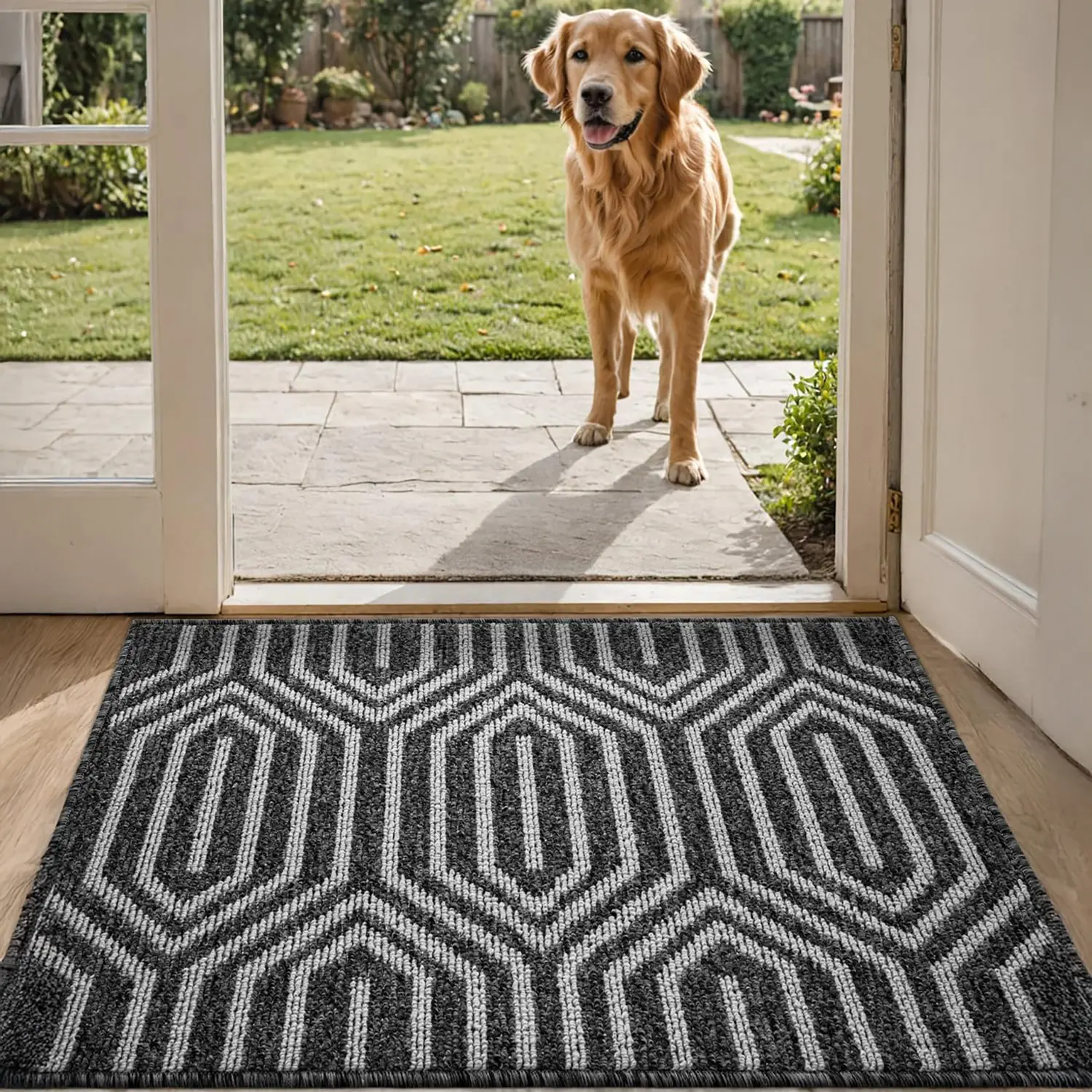 DEXI Front Door Mats for Entryway, 2x3 Non Slip Washable Low-Profile Entry Doormat, Absorbent Resist Dirt Inside Floor Entrance Mat, Patio, Brown