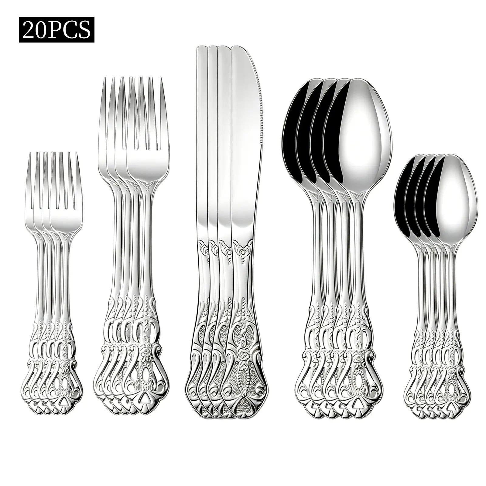 20-Piece Silver/gold Stainless Steel Cutlery Set, Tableware Sets, Tableware Utensils, Royal Luxury Hollow Handle, Dishwasher Safe, Party Tableware Set, Ideal for Weddings/festivals/dining Events, Tableware Kit