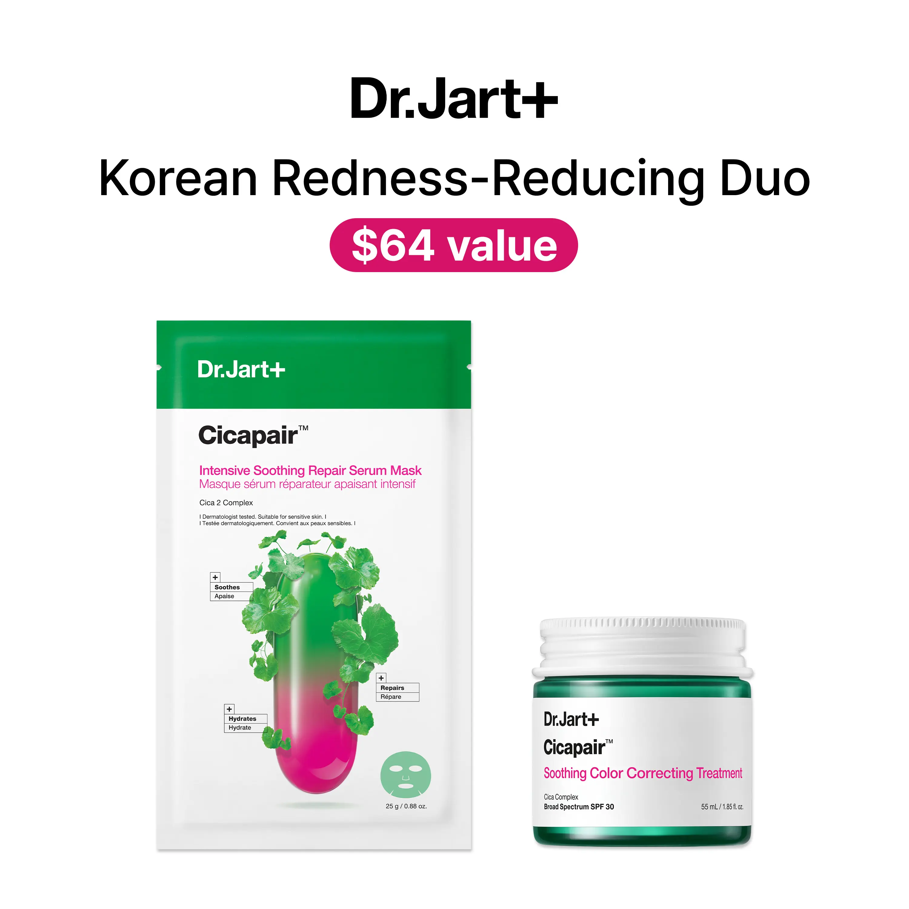 Korean Redness-Reducing Duo | Value Size Color Corrector and Mask | Instantly Reduce Redness on Contact | National Rosacea Society Accepted | Korean Skincare Bestsellers | Sensitive Skin
