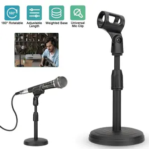 Adjustable Lifting Desktop Microphone Stand Mini Weighted Round Base
