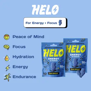 HELO Caffeine Energy Gummies | Blue Razz | 20 Natural Gummies for Focus, Energy, Hydration, and Productivity (Caffeine Candy)