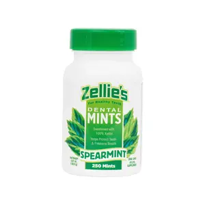 Zellie's Sugar-Free Spearmint Breath Mints – 100% xylitol, low-calorie, non-GMO, gluten-free, vegan. 250 mints per pack! Sweet Candy