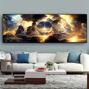 Breathtaking Sky Canvas Poster Oil Painting Artistry with White Clouds Mountains Rivers Bedroom Wall Decor Fall Season Accent Room Makeover No Frame Print Living Room Canvas Wall Art Home Office Decor 16x24inch 20x30inch 24x36inch - Design