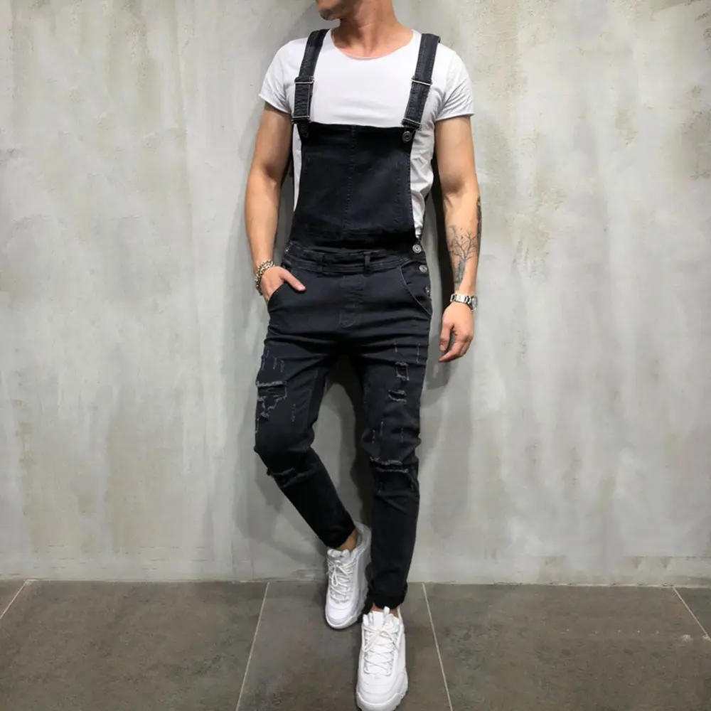 Men's Plain Ripped Pocket Denim Overalls without Tee, Casual Button Denim Overall Pants for Daily Outdoor Wear, Fashion Men's Overalls for All Seasons, Boyfriend Gifts, Travelling Clothes Summersale