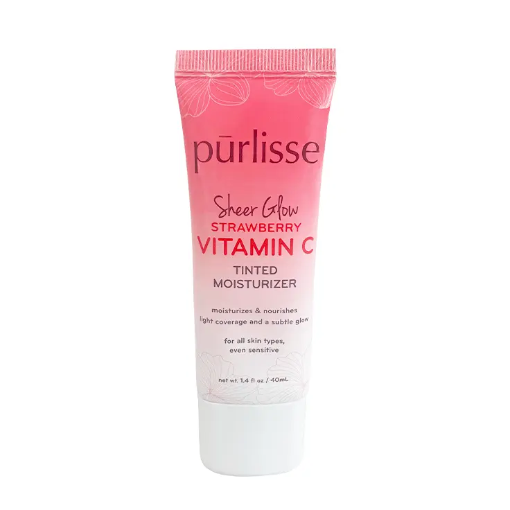pūrlisse Sheer Glow Strawberry Vitamin C Tinted Moisturizer Hydrating Oil Skincare Blueberry Cranberry Lightweight Skin Repair