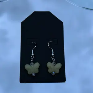 Glass Butterfly Charm Earrings Yellow Light Green Dark Green Unique Design Hook Style Iridescent Finish Secure Comfort Fit Hook Earrings