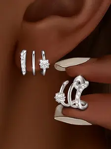 Pair Triple Arc Earrings, S925 Silver Needel Women's Claw Set With Super Flash Synthetic Synthetic Zirconia Earrings, Dazzling, Low Allergy- Minimalist Yet Statement Design for Everyday Elevation, Curated Gift for the Discerning Women, Earrings Jewelry