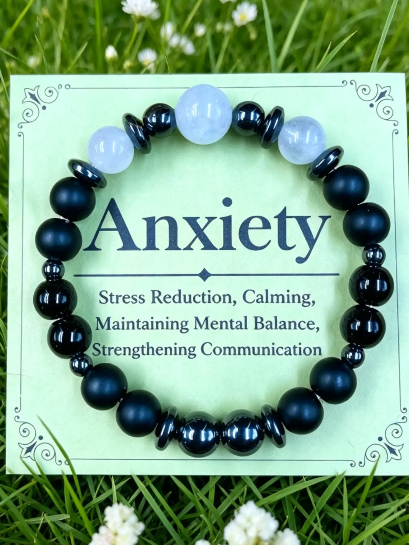 Anxiety Relief Bracelet, Calming Stress Reduction Crystal Beads Bracelet for Mental Balance, Healing Crystal Bracelet