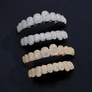 Dear Adorn 2pcs Hip Hop Cubic Zirconia Teeth Grill, Set Up Sparkling Punk Teeth Caps for Rappers and Role Players, Top and Bottom Kits, Fashionable