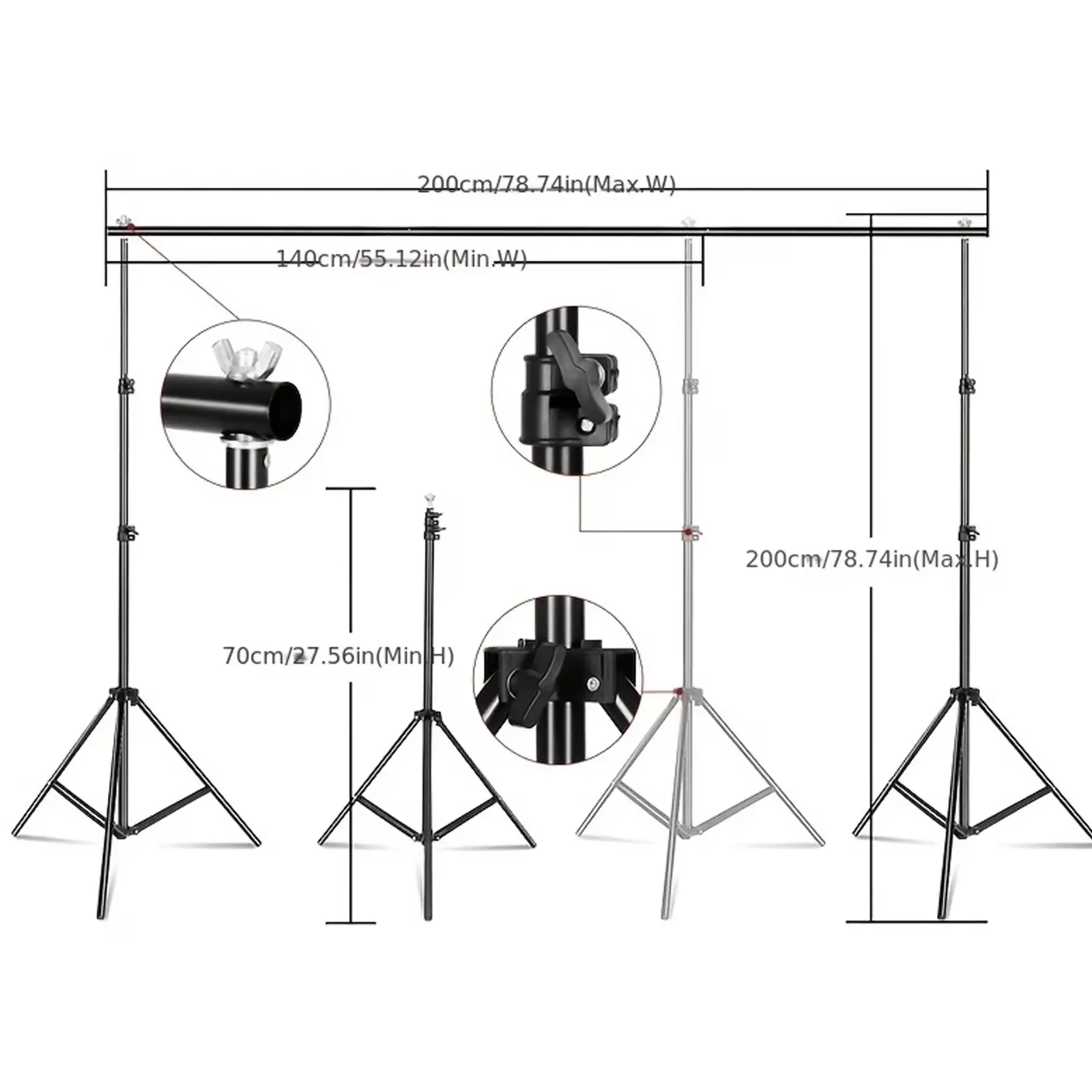 BYXAS Backdrop Stand 6.5x6.5ft(WxH) Photo Studio Adjustable Background Stand Support kit with 2 Crossbars, 4 Clamps and Carry Bag for Parties, Events Decoration, Wedding, Photography