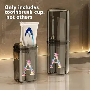 Letter Pattern Toothbrush Holder, 1 Count Portable Toothbrush Storage Box, Mouthwash Toothbrush Case, Dustproof Toothbrush Cup Container Case, Toothbrush Protector