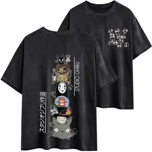 Studio Ghibli Washed T-Shirt, Spirited Away, Totoro, Howl's Moving Castle, Kiki, Kodama, Susuwatari, Calcifer, Gift for Anime Lovers, Y2K Streetwear