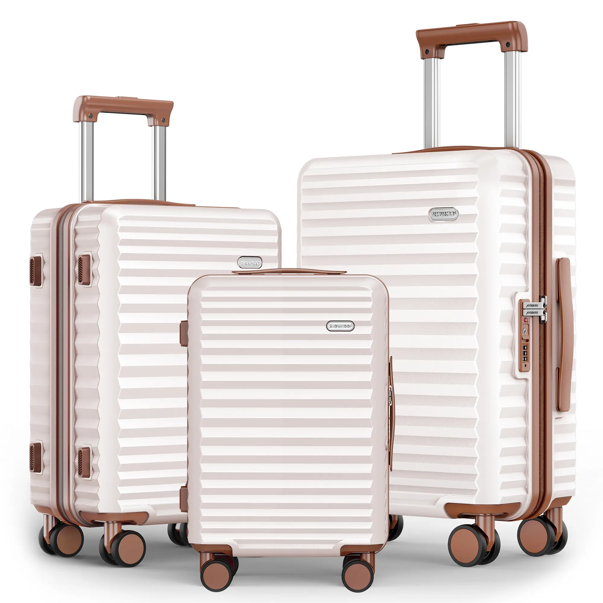 SHOWKOO 3-Piece Luggage Sets, 100% PC Hardshell Suitcase Set,  Lightweight Durable Carry-On Luggage with 360° Spinner Wheels, TSA-approved Lock, Expandable Suitcases for Family Travel