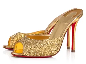 Christian Louboutin Me Dolly Strass 100 Gold Backless Sandal Mule Heel Pump