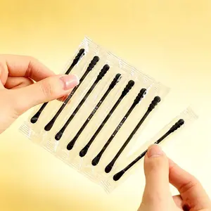 100Pcs Black Double-Headed Disposable Cotton Swabs for Ear & Makeup Cleaning Ear Cleaner
