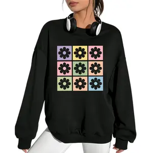 Bohemian Style 9-Patch Daisy Grid Sweatshirt – Pastel Floral Design with Casual Fit