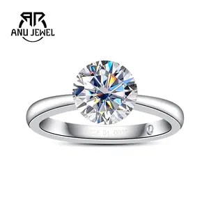 AnuJewel Synthetic Moissanite 2/3CT Solitaire Rings Classic Design 8mm Round Cut Engagement Rings 925 sterling silver Women's Ring Jewelry for Anniversary Brithday Proposal with Certificate