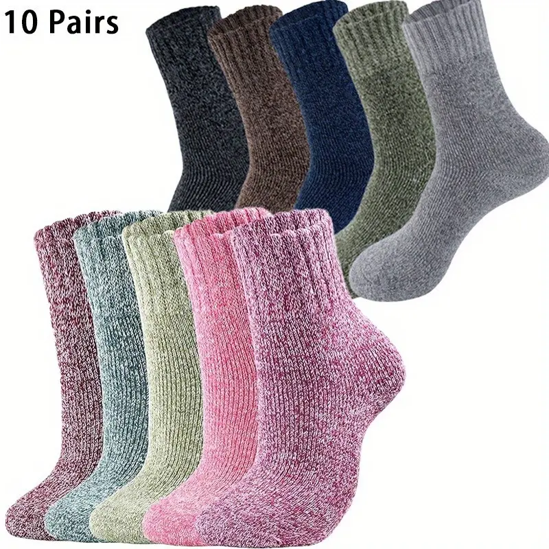 Women's Casual Comfy Calf High Socks, 10 Pairs Pack, Thick Warm Minimalist Design, Universal Size for Outdoor & Leisure, Casual Comfy Socks, Fits All