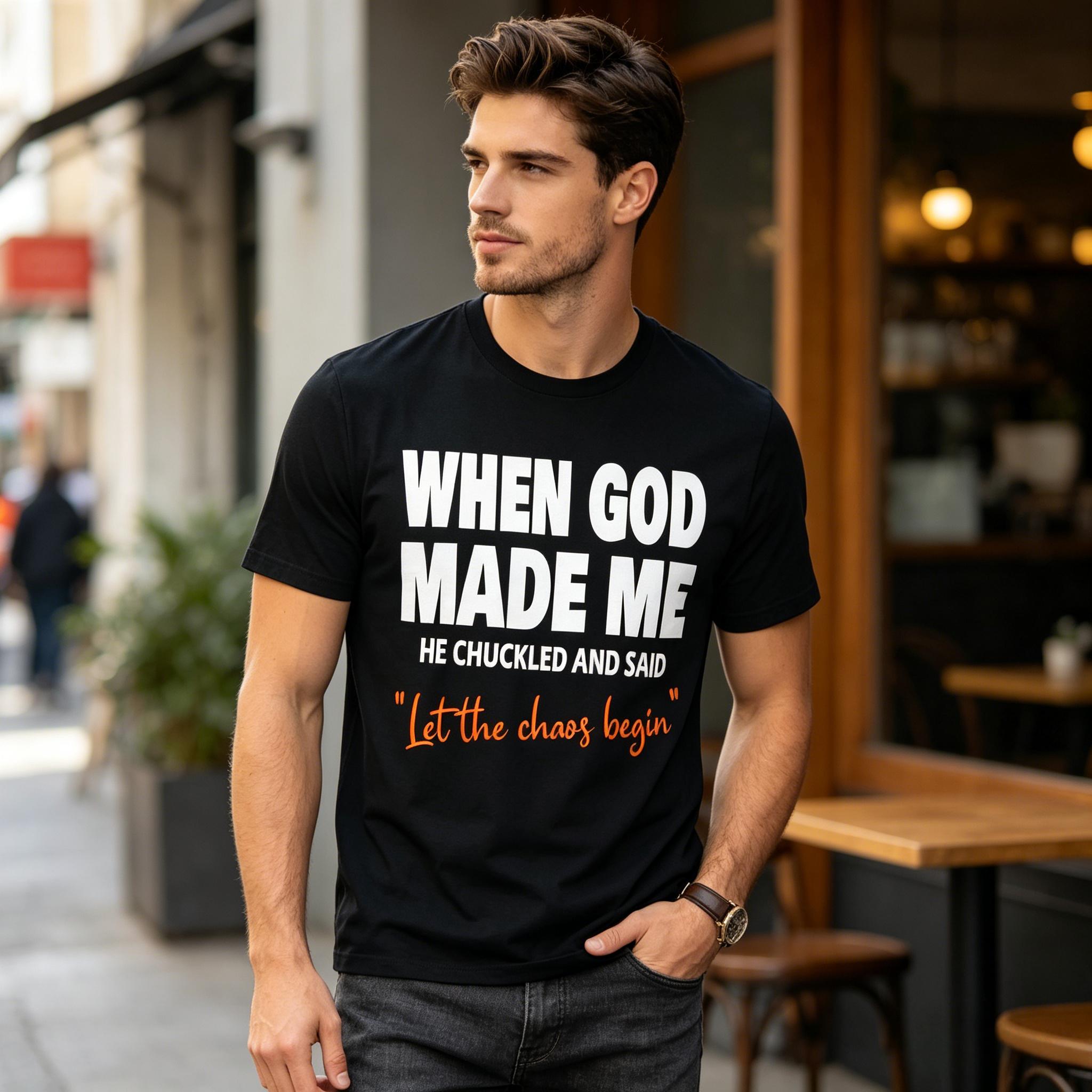 100% Cotton When God Made Me He Chuckled T Shirt, Funny Christian Golf Graphic Tee, Inspirational Faith Apparel, Spiritual Streetwear Top, Perfect Gift for Men and Women