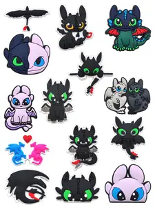14pcs Cartoon Vibrant Dark Night Bat Wings Dragon PVC Accessories, DIY Mix and Match Shoe Buckle Decor Shoe Charms Shoe Decoration for Classic Clogs, Ideal Gift for Toothless Fans and Festive Gatherings All Seasons Use