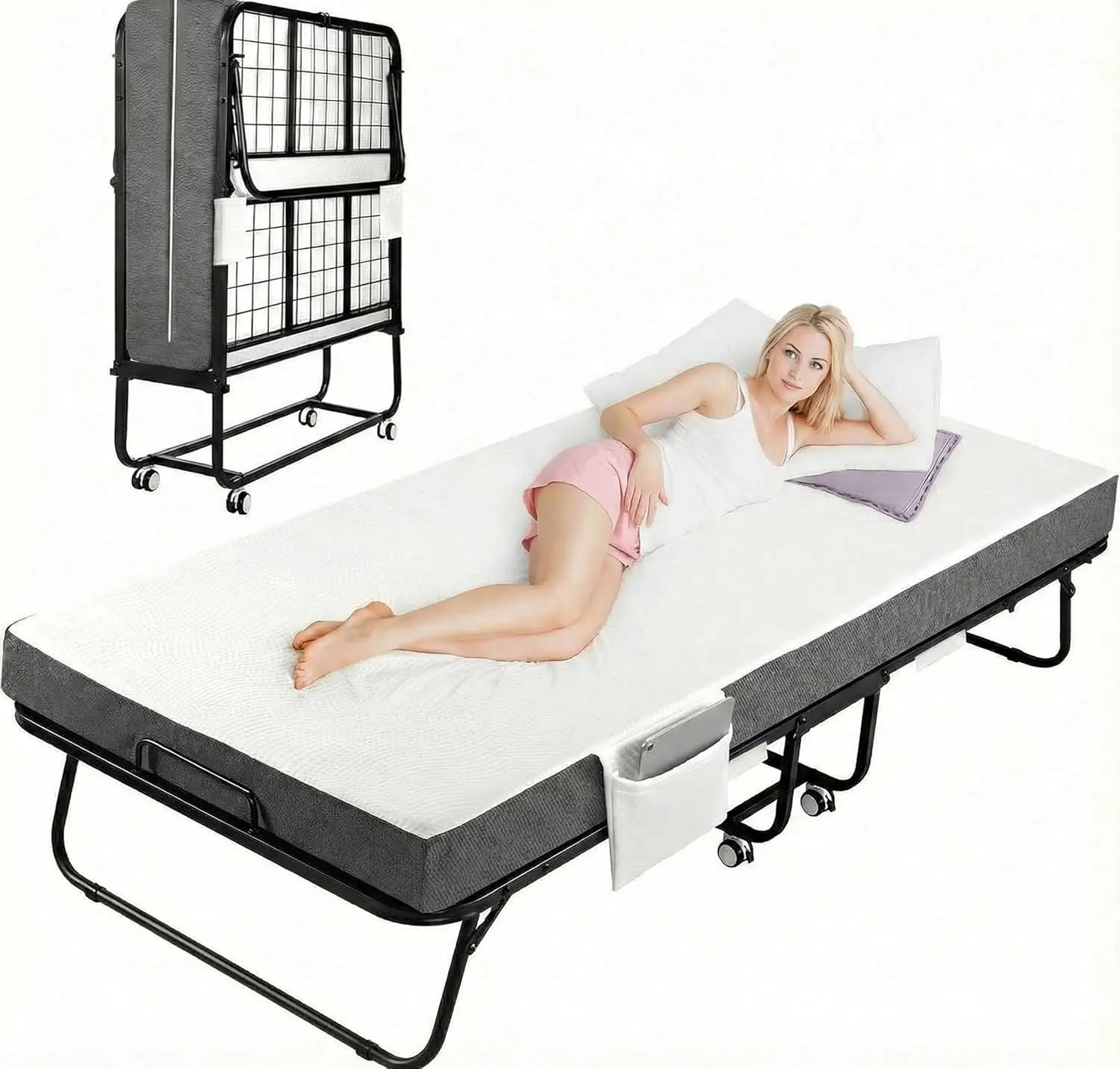TLGREEN Folding Rollaway Guest Bed, Memory Foam Mattress, No Assembly Required, Portable Guest Bed for Bedroom, Office & Dorm