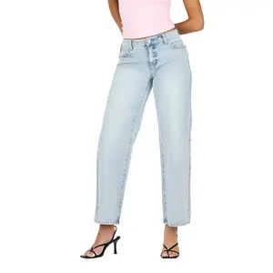 Forever 21 Women's High-Waisted Light Wash Wide Leg Jeans - Retro 90s Vibe Aesthetic, Relaxed Fitted Streetwear Denim Bottoms for Girls, Pockets, Button Details, Chic Traditional Strappy Accents, Everyday Minimalist Pants