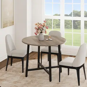 Garvee Small Round Dining Table for 4, 31.5 Inch Kitchen Table Ideal for Small Spaces, Modern Farmhouse Style with Water-Resistant Wood Surface and Sturdy Steel Frame, Perfect for Breakfast Nook in Grey