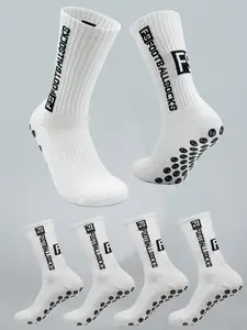 5 Pairs Unisex Football Basketball Sports Athletic Sock Mid-Calf Socks, Breathable Soft Comfort, Daily Training Running Anti-Slip Texture Sport Socks, Soccer Socks, Grip Socks