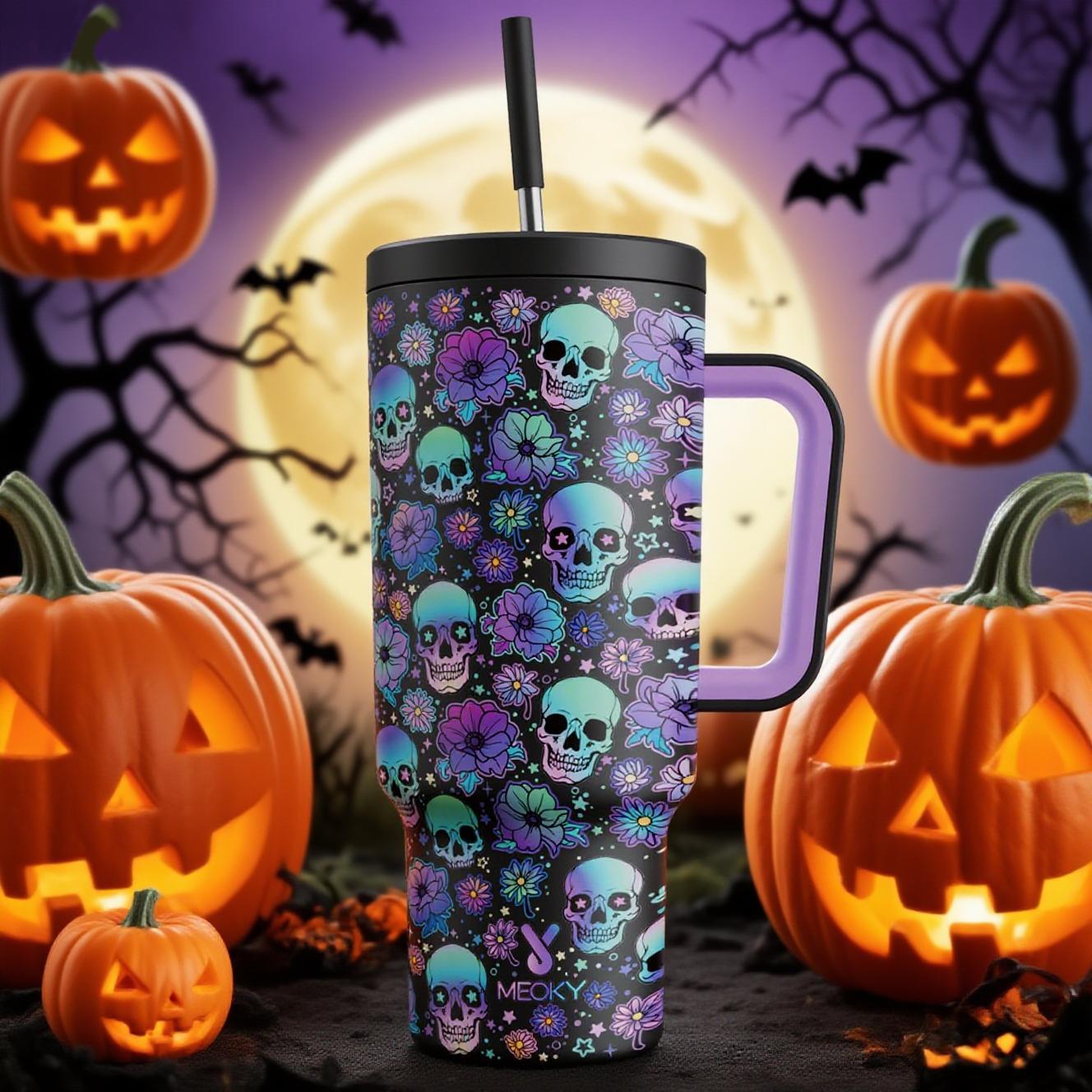 【Halloween Carnival】MEOKY 40oz Reusable Stainless Steel Car Cup,Portable Leak-proof Water Cup, Keeps Cold for 24 Hours,Suitable for Outdoor Travel,Holiday Gift,Valentine's Day gift